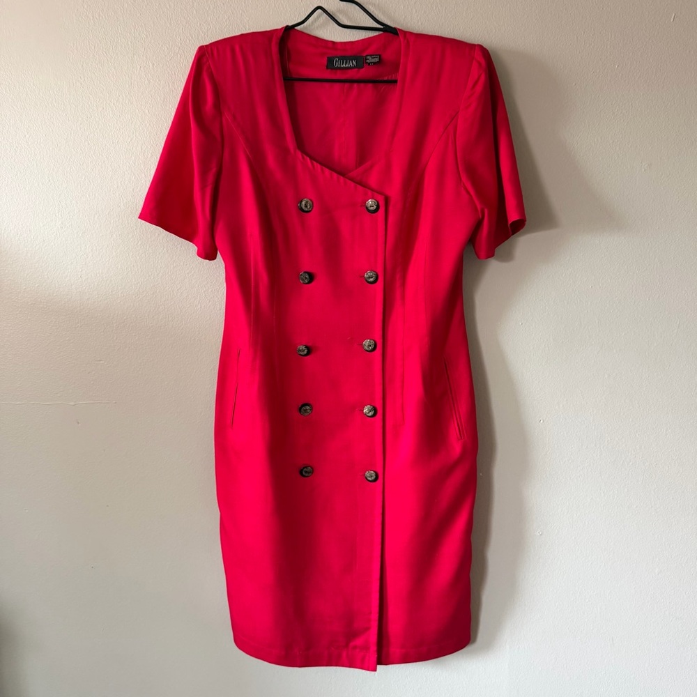 90’s Vintage Gillian Hot Pink Double Breasted Sheath Dress Size 14